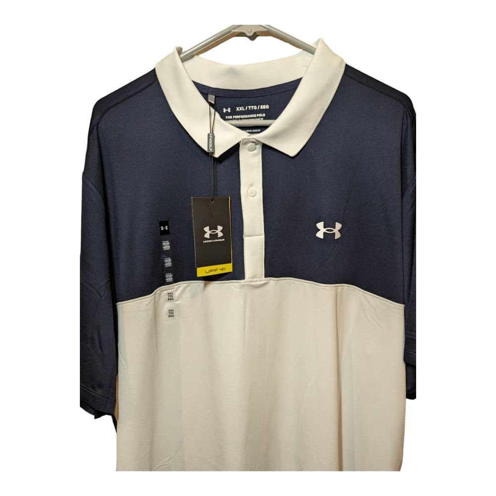 Under Armour Performance Colorblock Polo 3.0 blue and white.  Men's XXL.